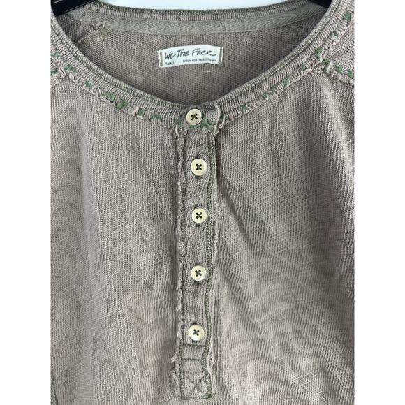 We The Free People Taylor Henley Thermal Top Small Brown Slouchy Boho Grunge - Picture 3 of 12